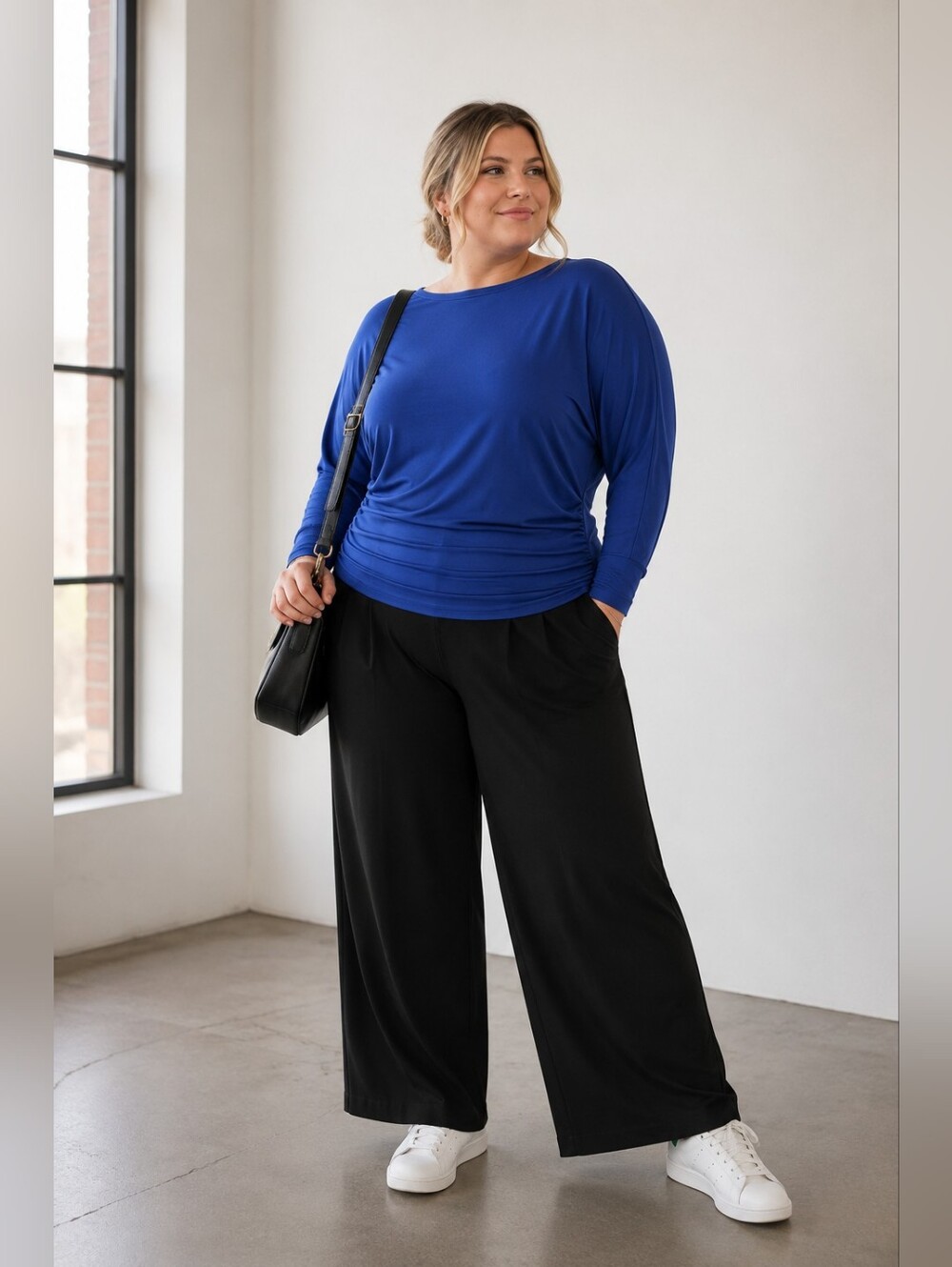 White Mark Royal Blue Dolman Sleeve Supersoft Stretchy Top Casual Women's 2X